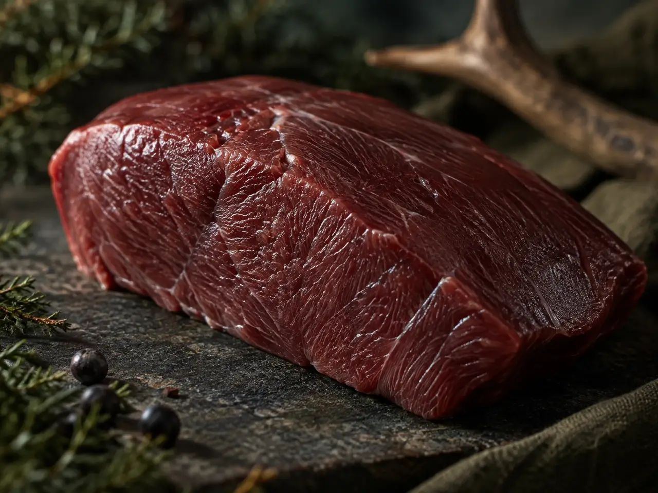 Pavé de cerf sauvage (2 × 180 g), viande de gibier sauvage de France – détail de la chair
