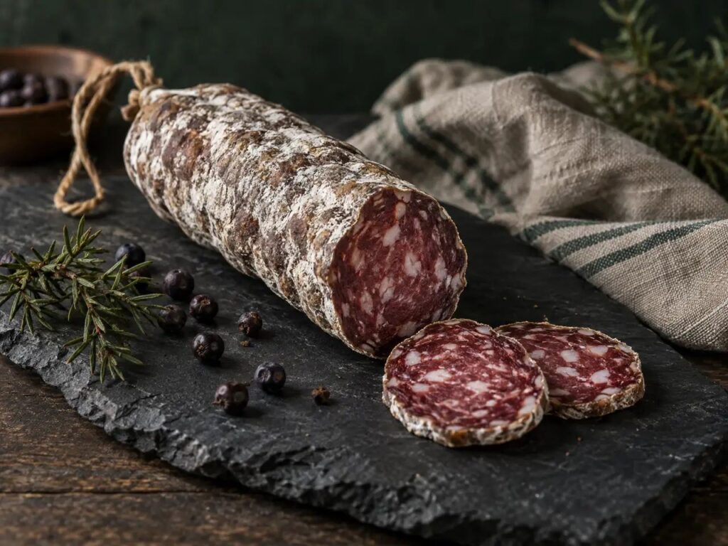 Saucisson sec de sanglier (220 g), viande de gibier sauvage de France – vue principale
